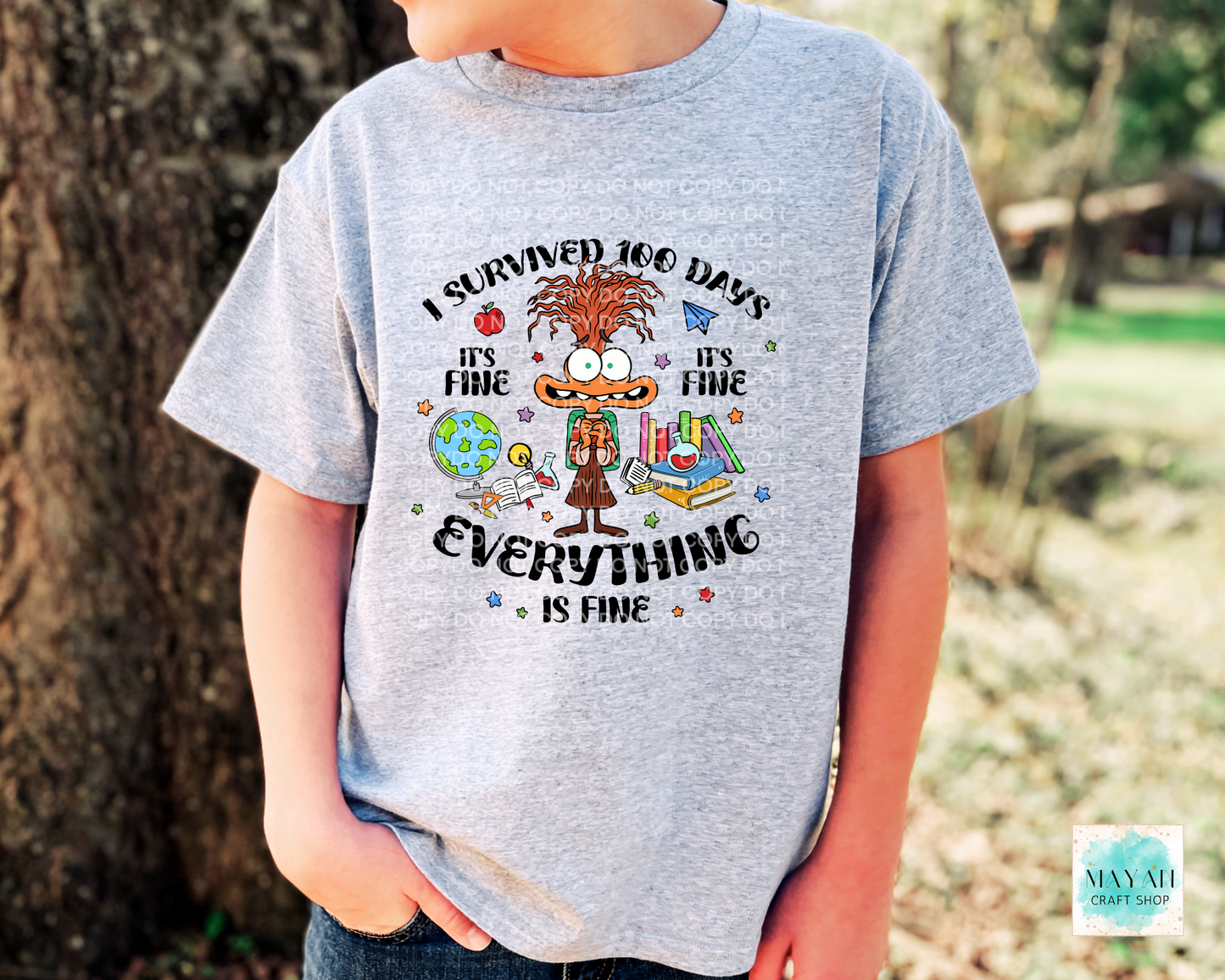 I survived 100 days kids ash grey shirt. -Mayan Craft Shop