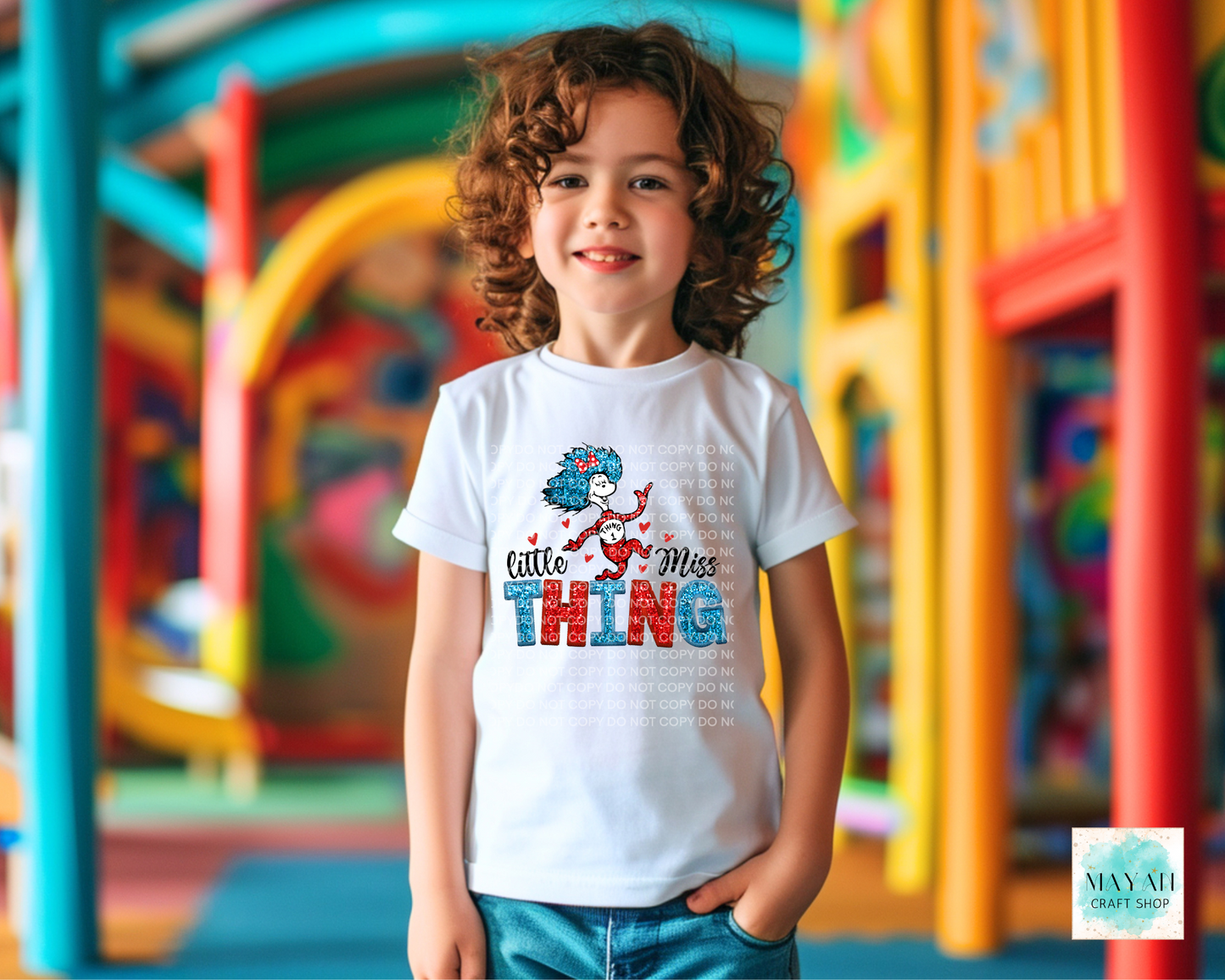 Little Miss thing white kids shirt. -Mayan Craft Shop