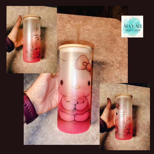 Spring kitty ombre glass tumbler. -Mayan Craft Shop