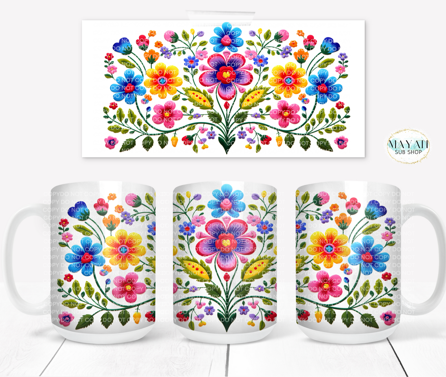 Mexican flowers coffee mug. -Mayan Sub Shop