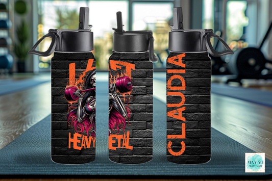 Lift heavy metal water bottle. -Mayan Craft Shop