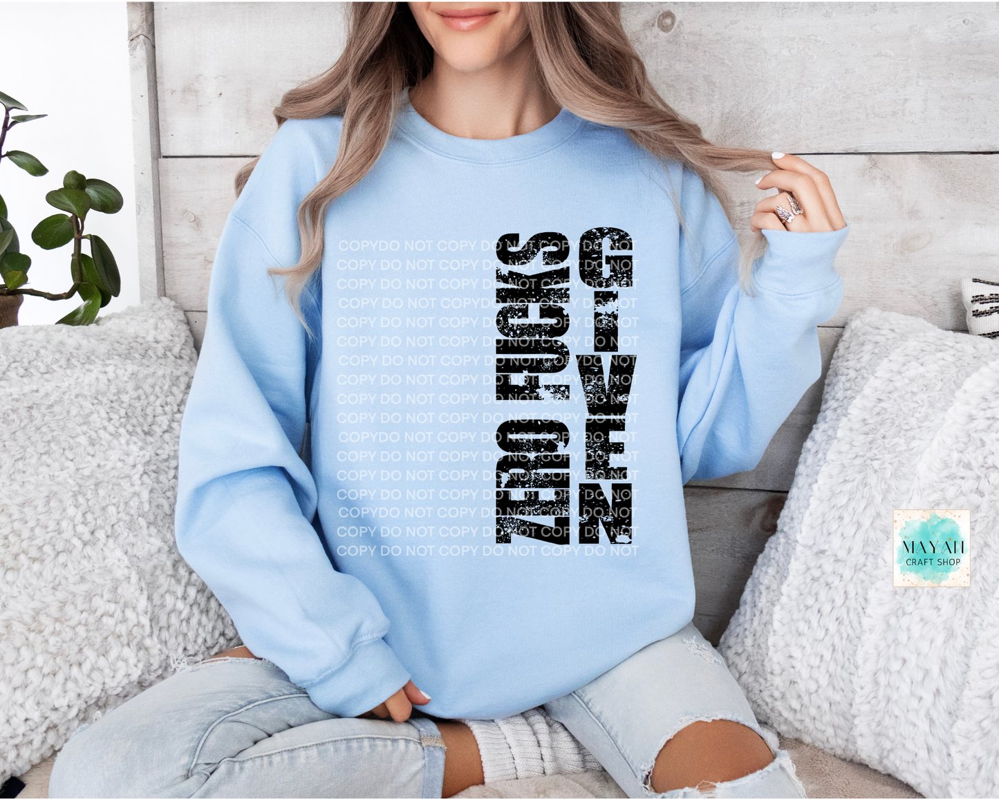 Zero fucks given light blue sweatshirt. -Mayan Craft Shop