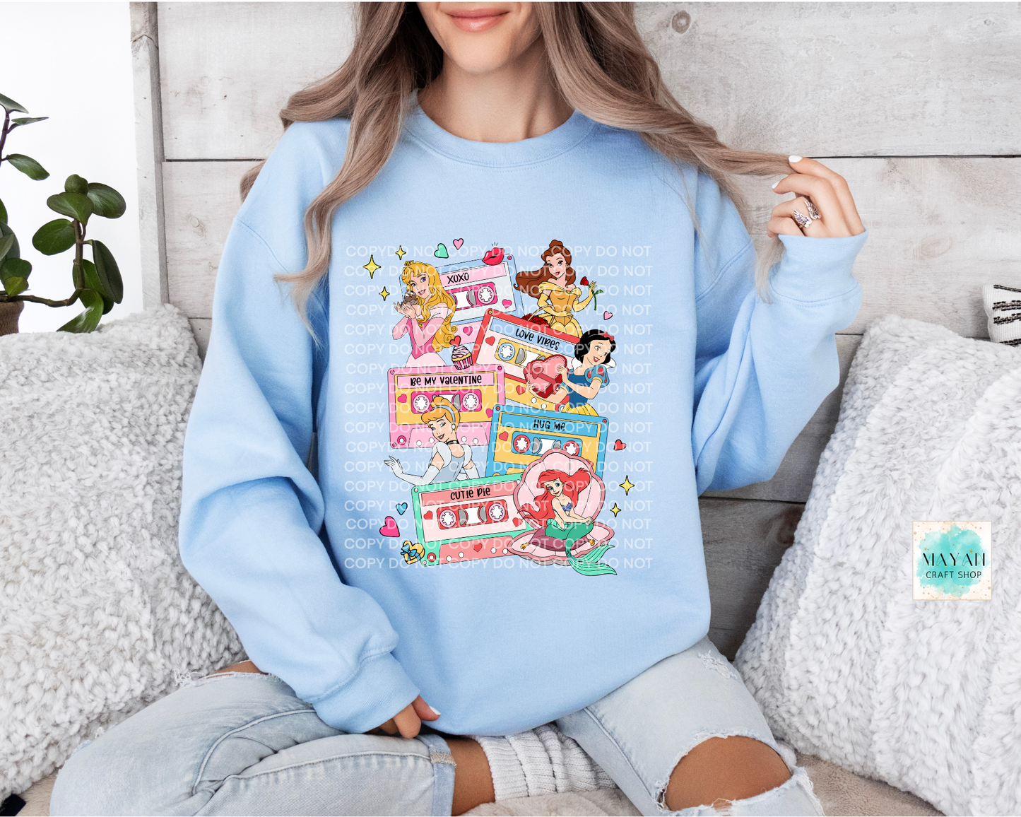 Love mixtape princess light blue sweatshirt. -Mayan Craft Shop