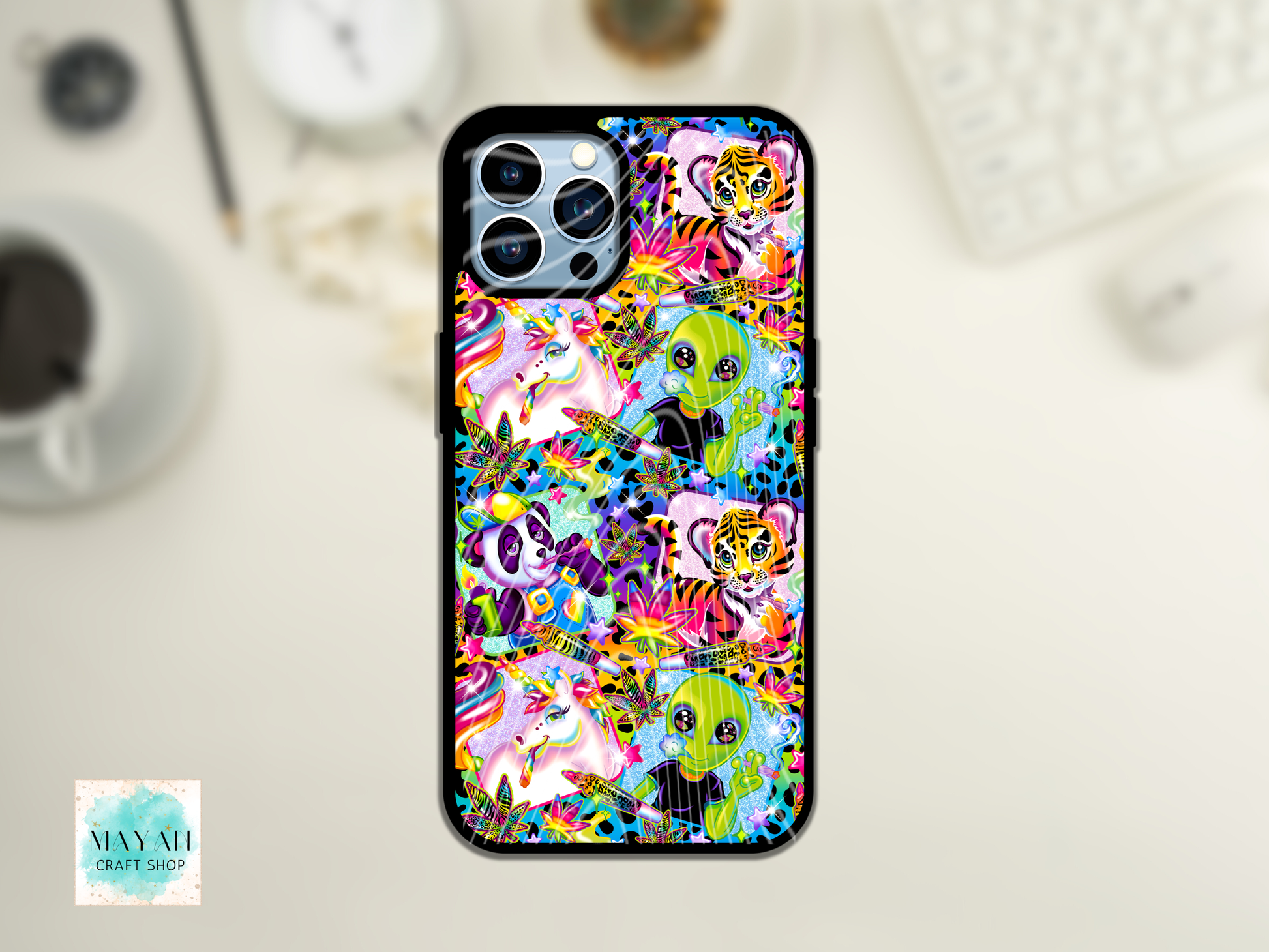 colorful design on phone case.