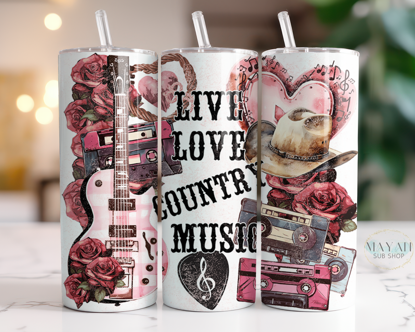 Live love country 20 oz. skinny tumbler. -Mayan Sub Shop