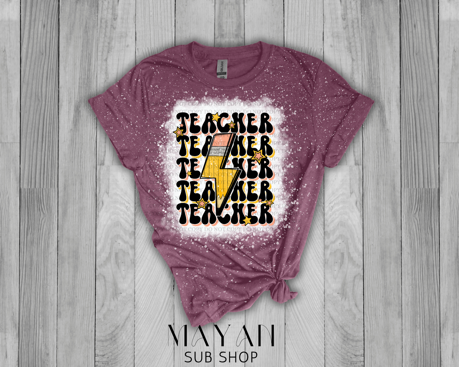 Teacher Stacked Retro Bleached Shirt - Mayan Sub Shop