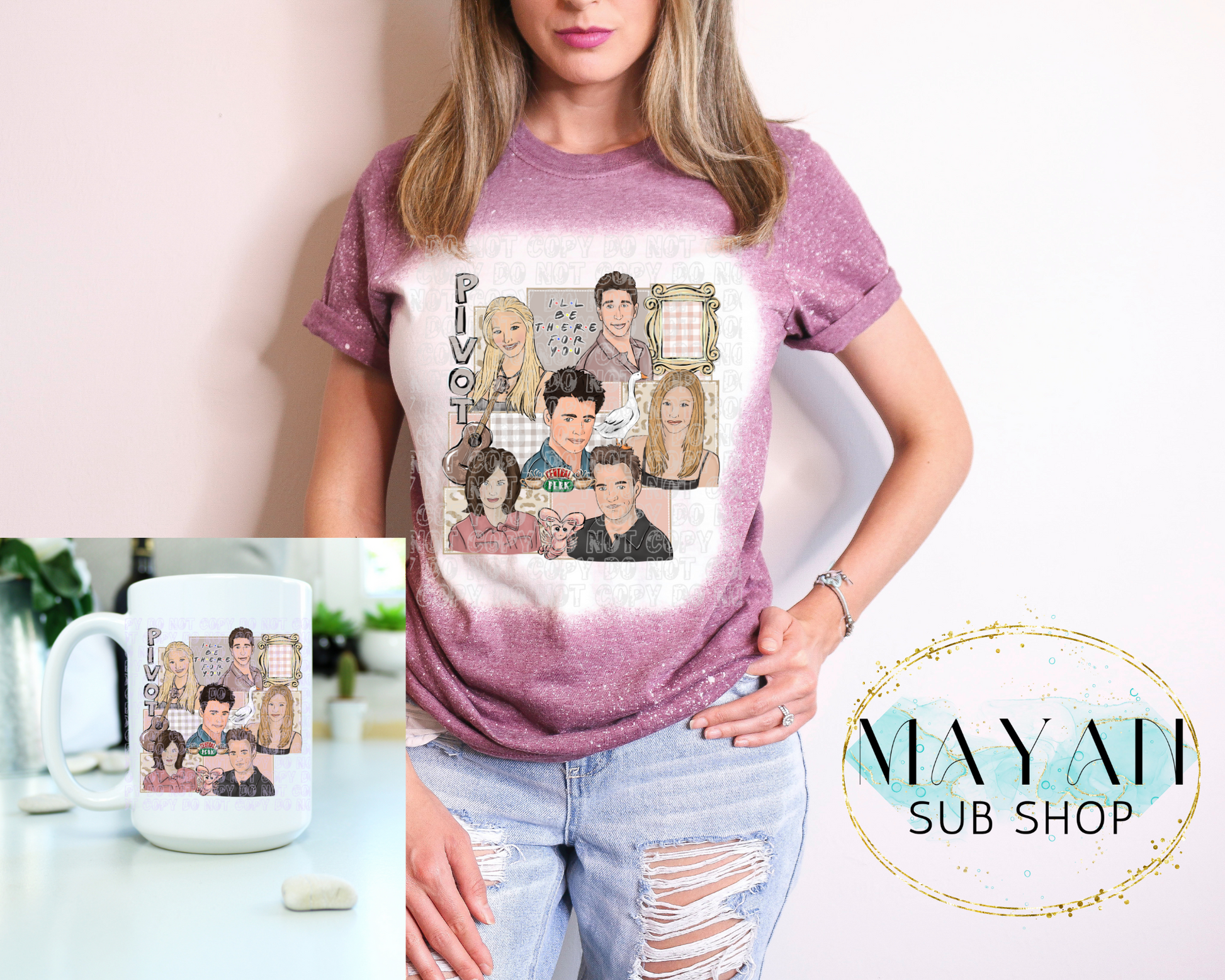 Pivot bleached shirt and coffee mug bundle. -Mayan Sub Shop