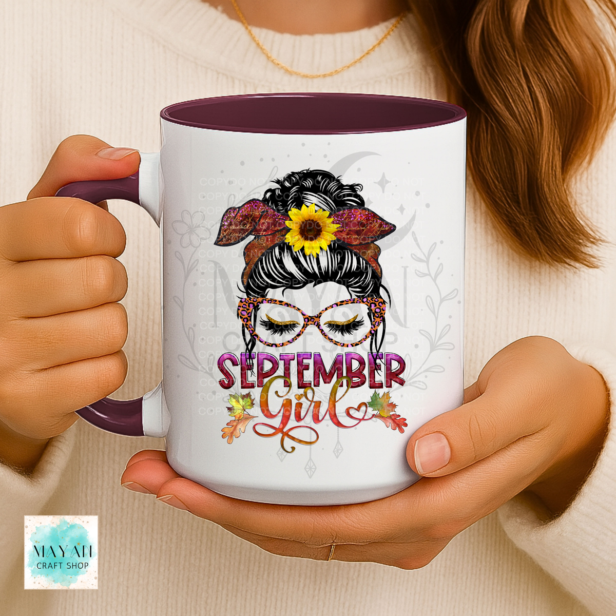 September girl messy bun coffee mug.