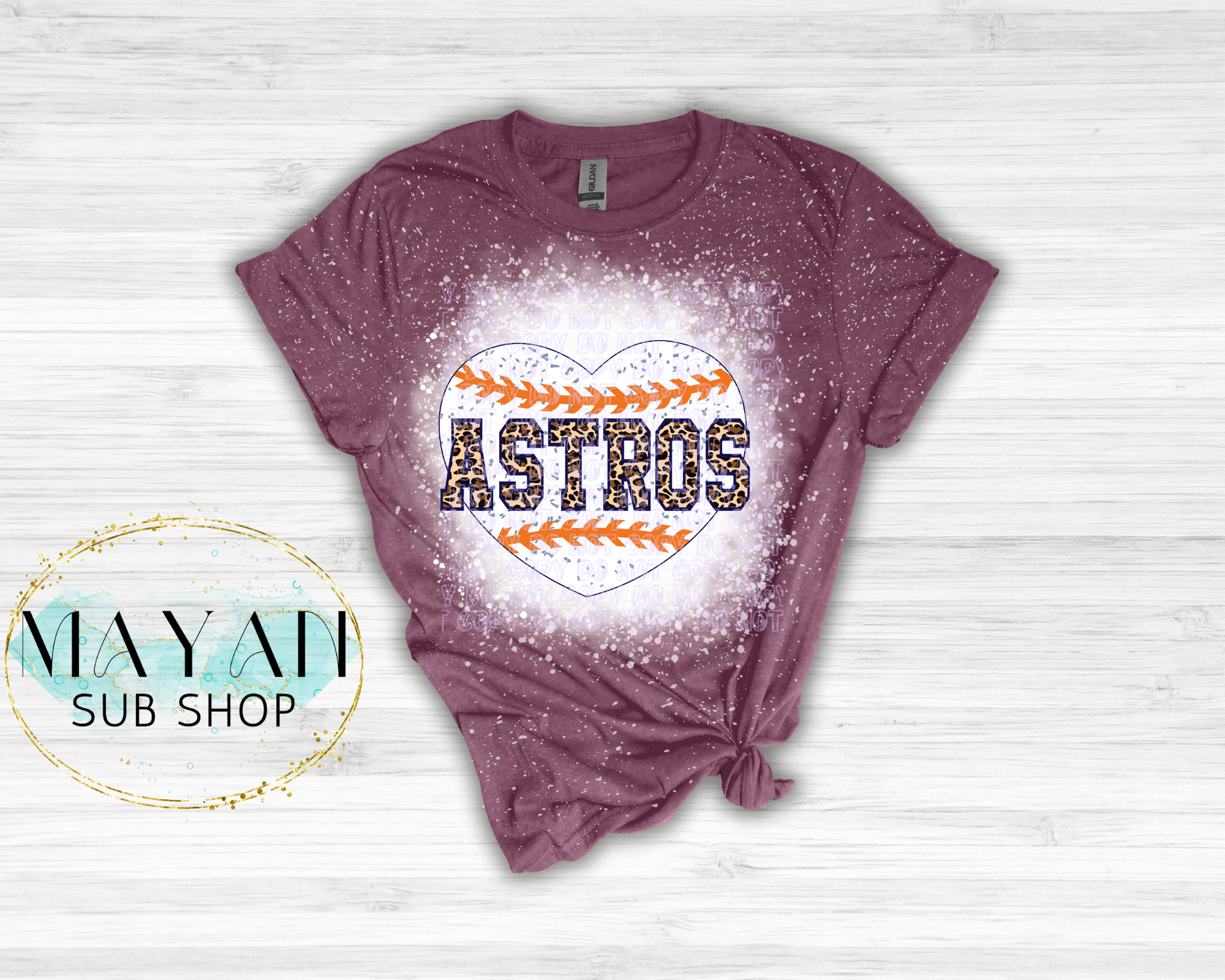 Astros Baseball Heart Bleached Shirt - Mayan Sub Shop