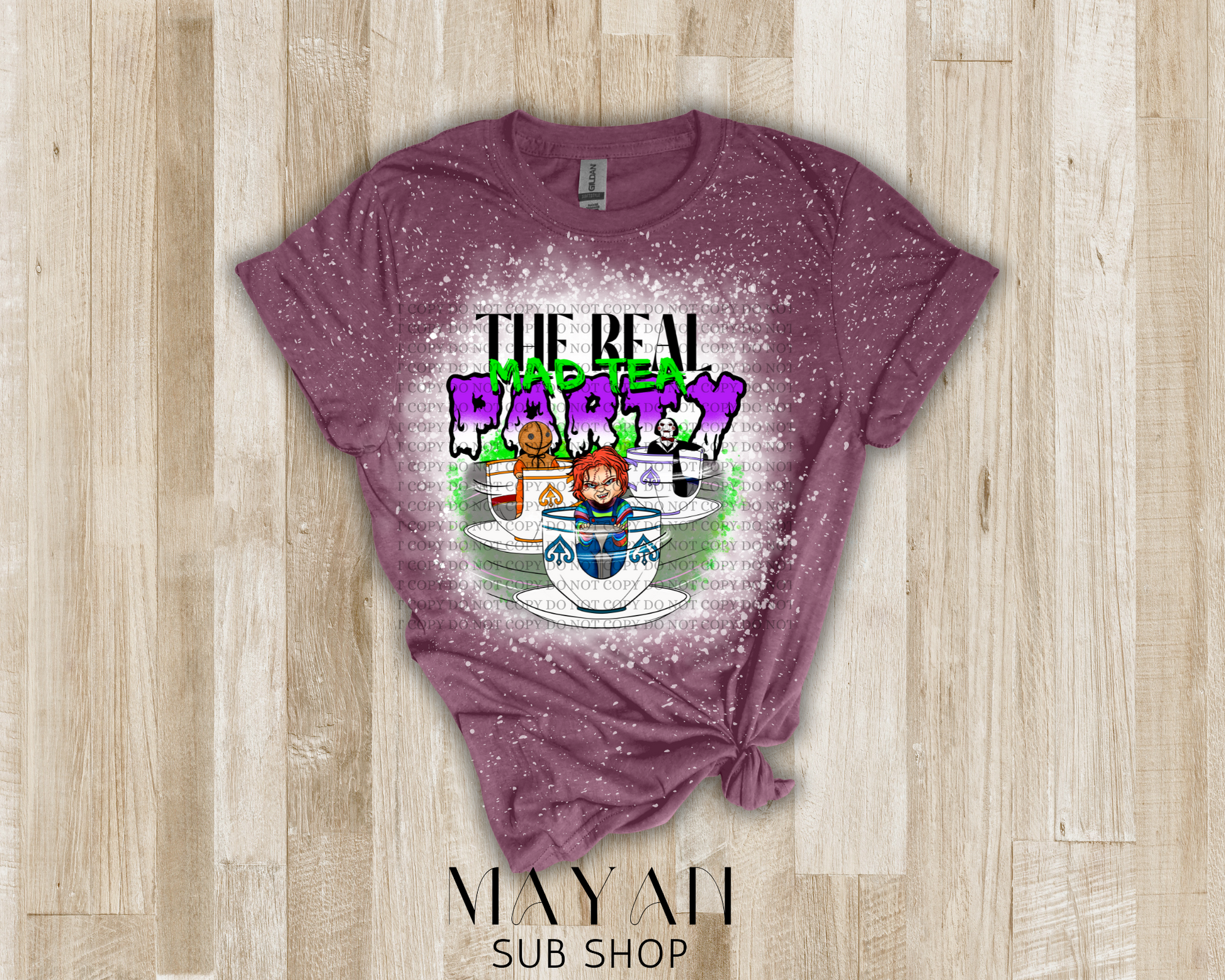 The real mad tea party bleached shirt - Mayan Sub Shop