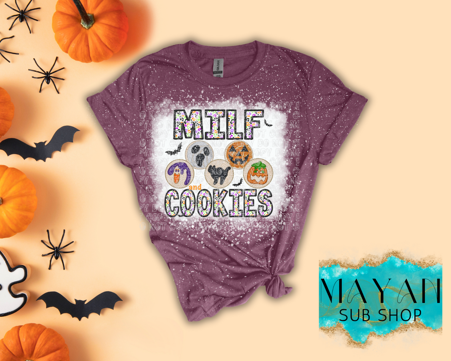 Milf and Cookies Halloween Bleached Shirt - Mayan Sub Shop