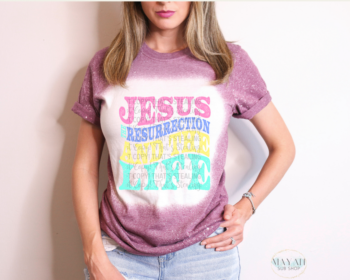 Jesus Resurrection Life Bleached Tee - Mayan Sub Shop