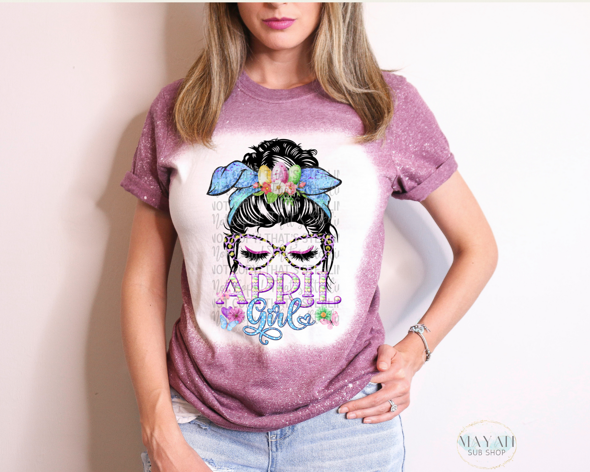 April Girl Messy Bun Bleached Shirt - Mayan Sub Shop