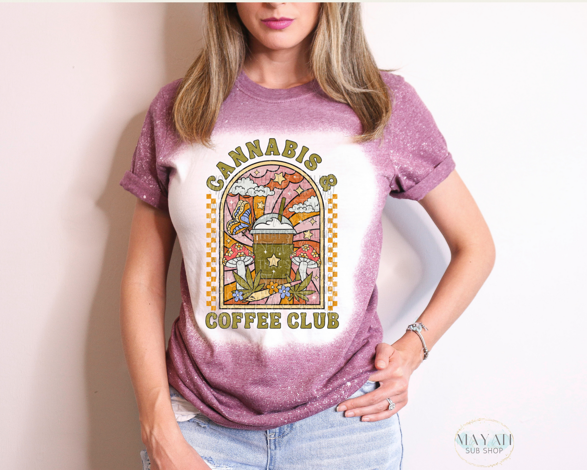 Cannabis Coffee Club Bleached Tee - Mayan Sub Shop