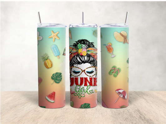 June girl messy bun tumbler - Mayan Sub Shop