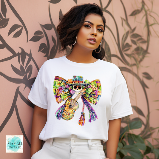 Mexican skull bow heather natural shirt. -Mayan Craft Shop