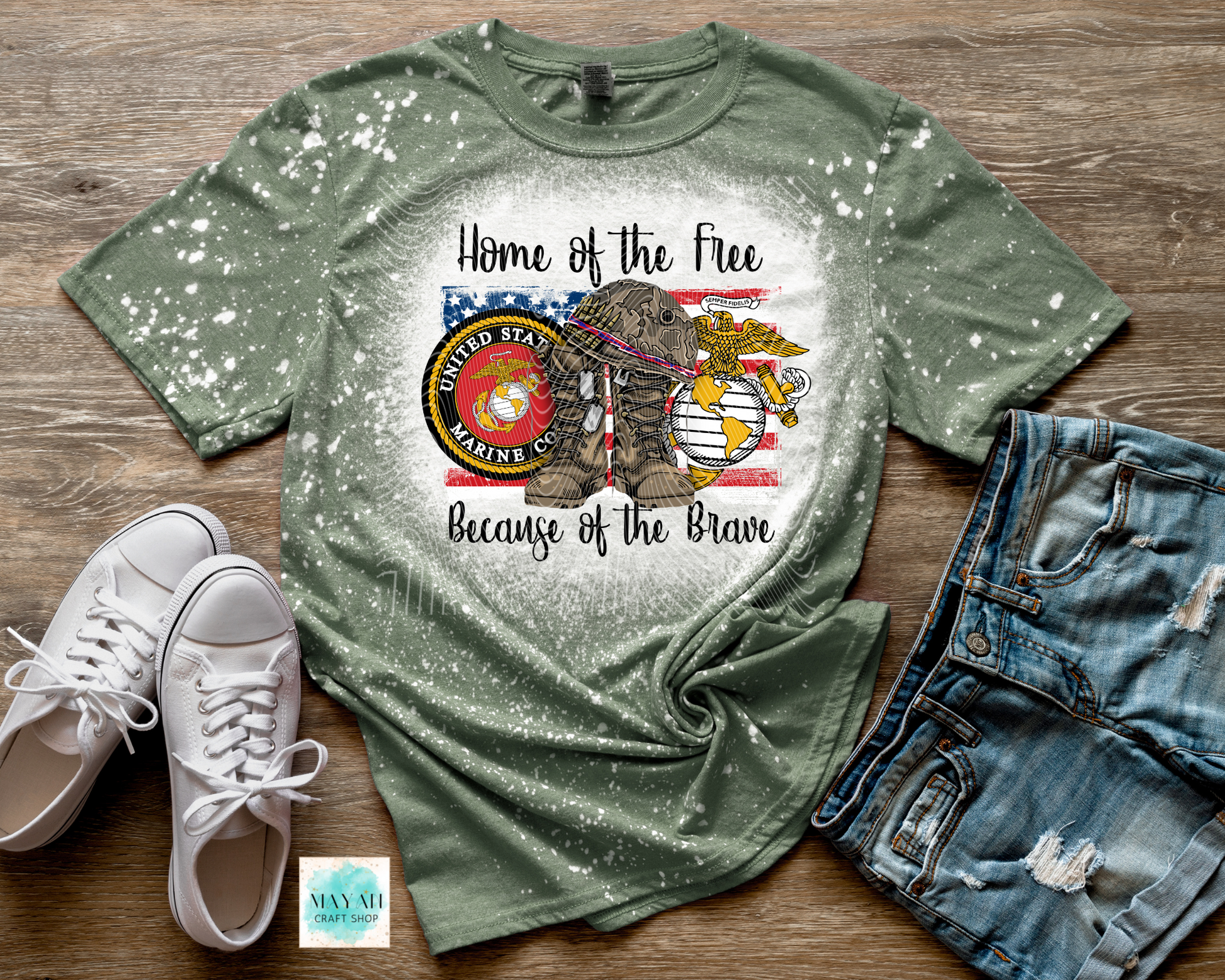 Home of the Free Marine Bleached Shirt - Mayan Craft Shop