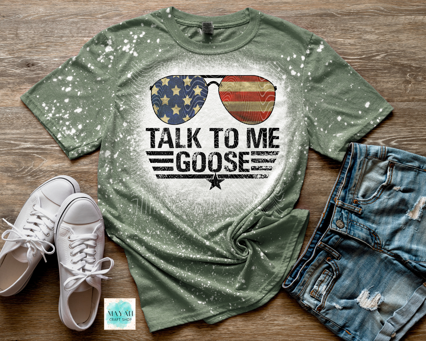 Talk to me goose heather military green bleached tee. -Mayan Craft Shop