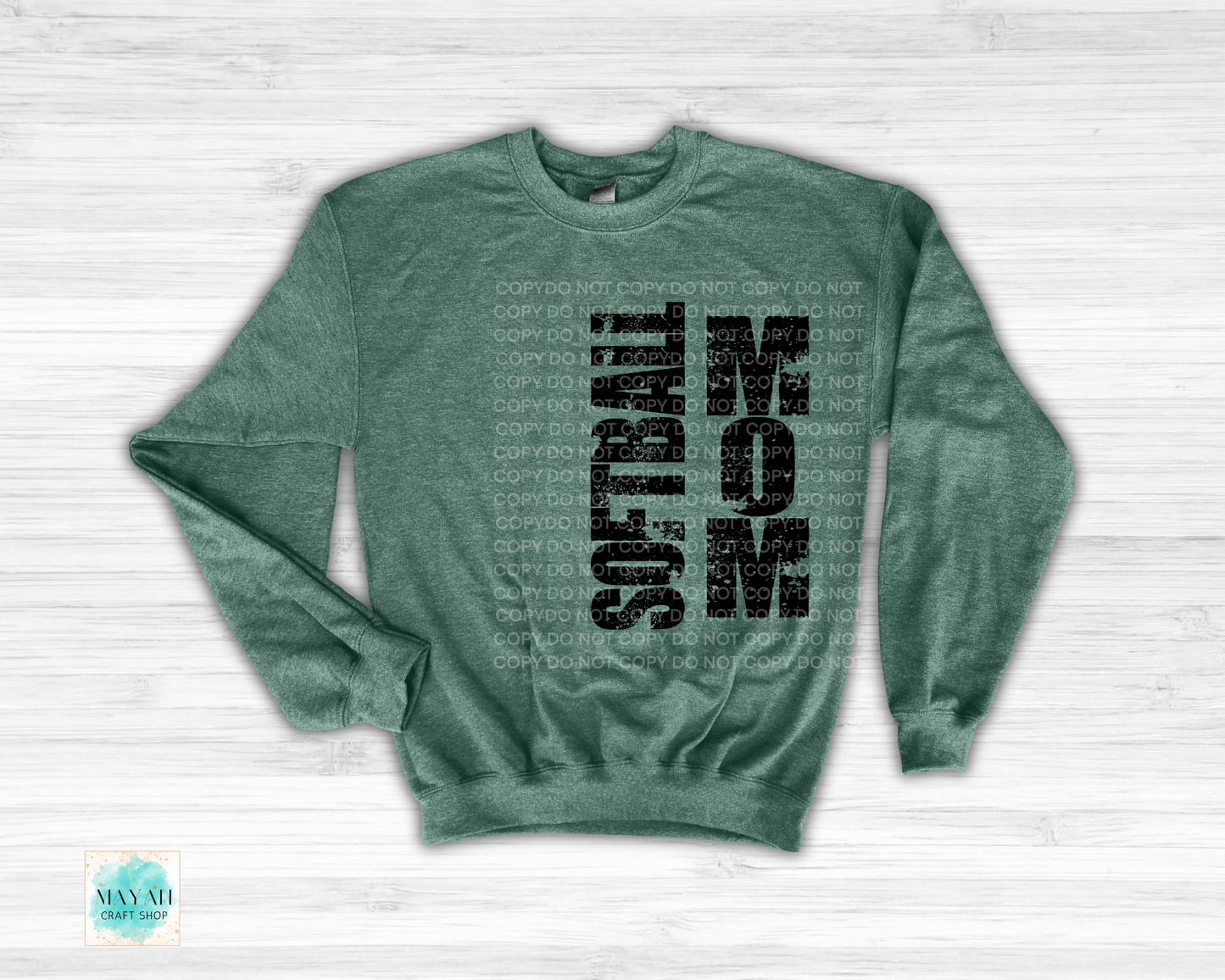 Softball mom heather dark green sweatshirt. -Mayan Craft Shop