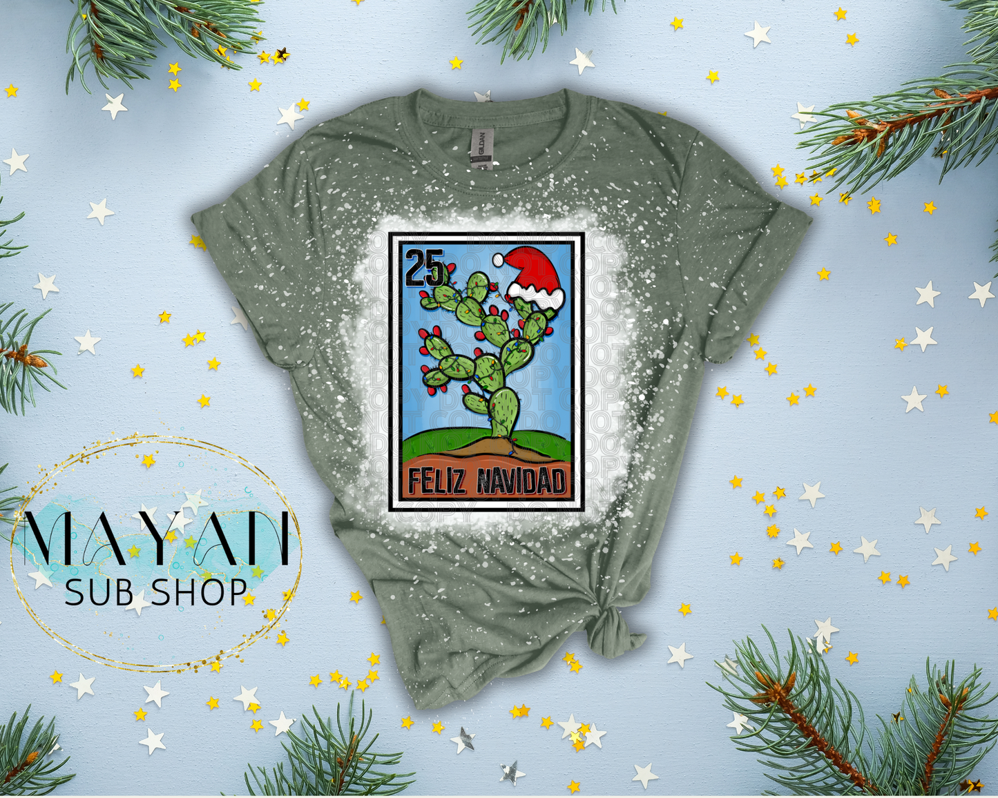 Feliz Navidad Loteria Bleached Shirt - Mayan Sub Shop