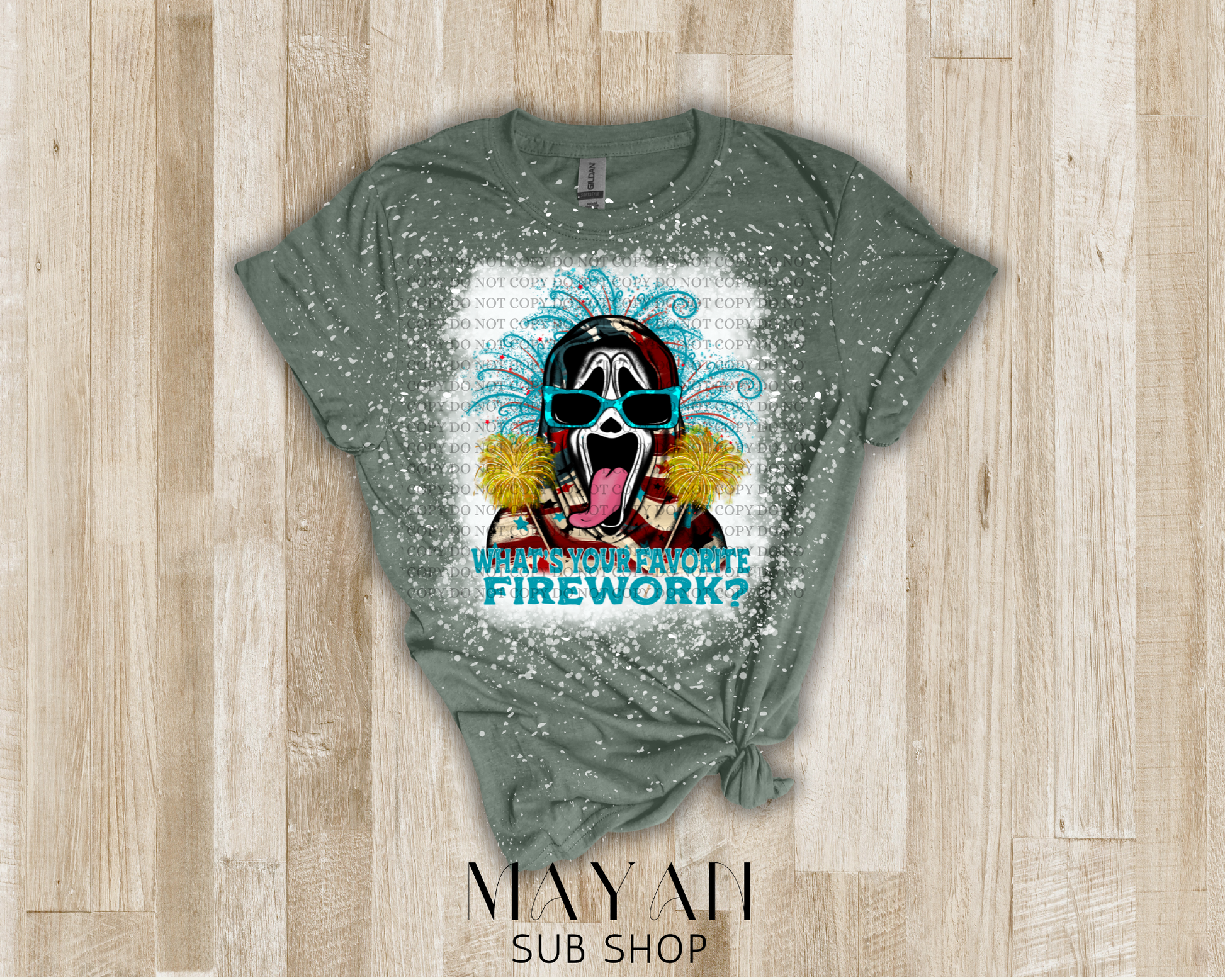 Favorite fireworks bleached shirt - Mayan Sub Shop