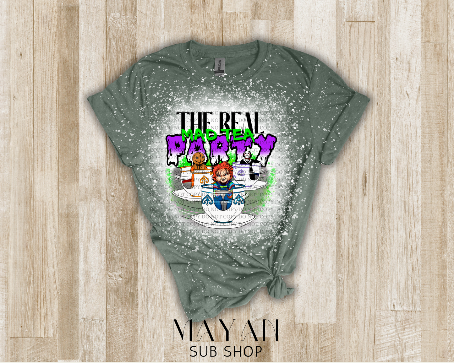 The real mad tea party bleached shirt - Mayan Sub Shop