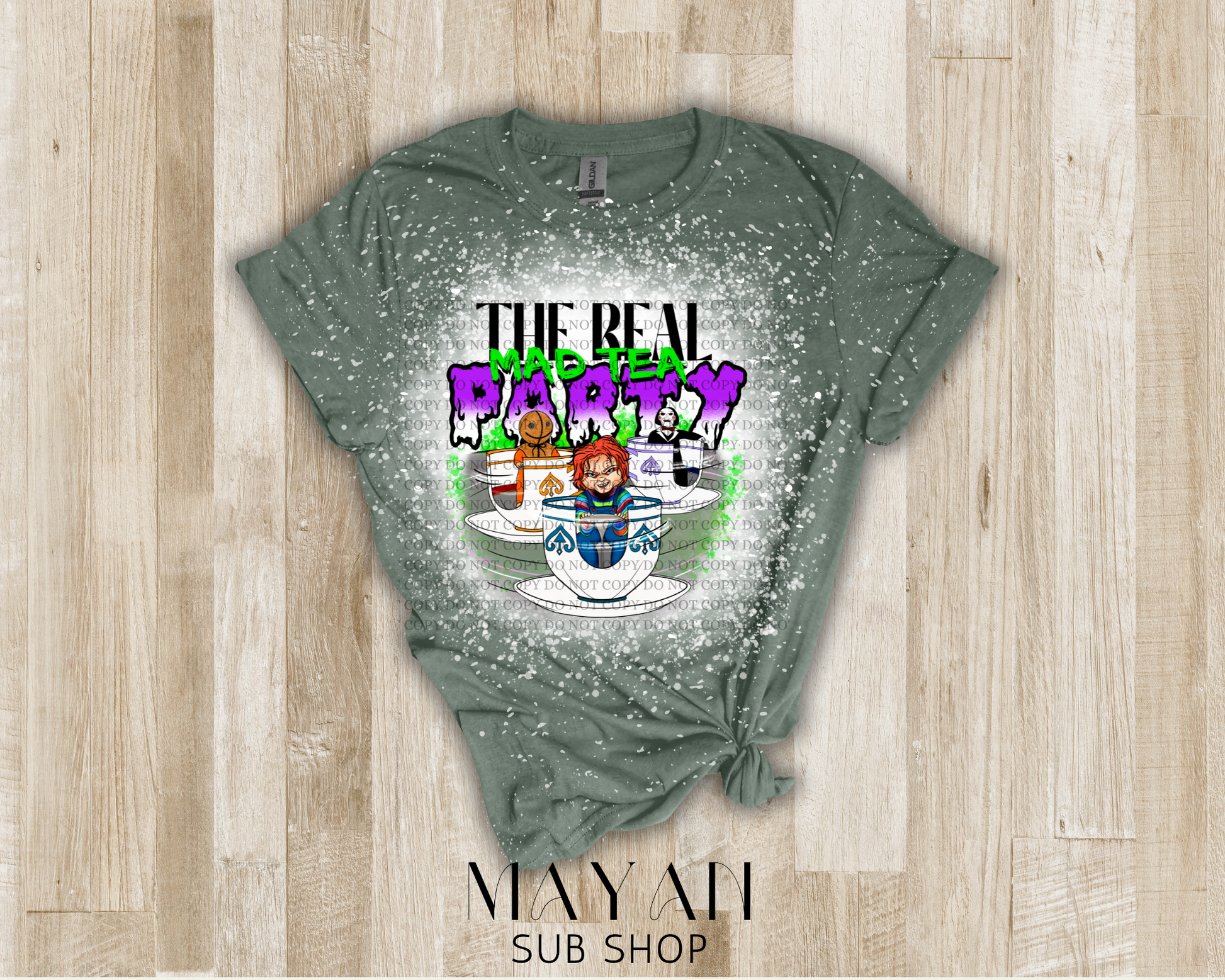 The real mad tea party bleached shirt - Mayan Sub Shop