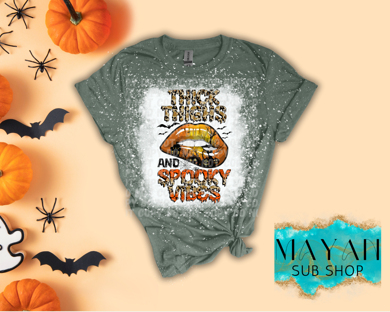 Thick Thighs and Spooky Vibes Bleached Shirt - Mayan Sub Shop