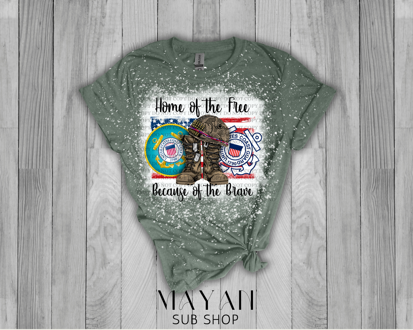 Home of the Free Coast Guard Bleached Shirt - Mayan Sub Shop