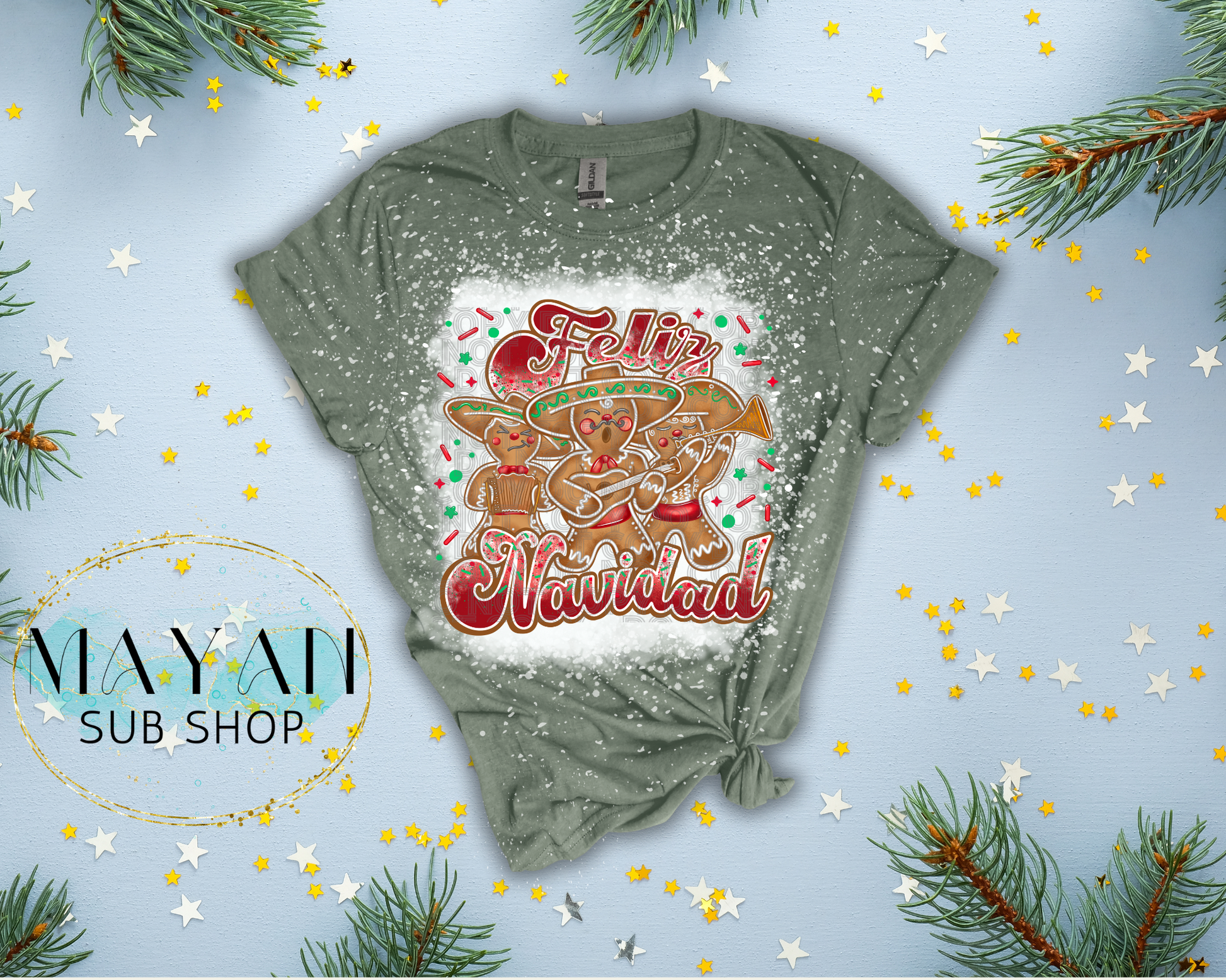 Feliz Navidad Bleached Shirt - Mayan Sub Shop