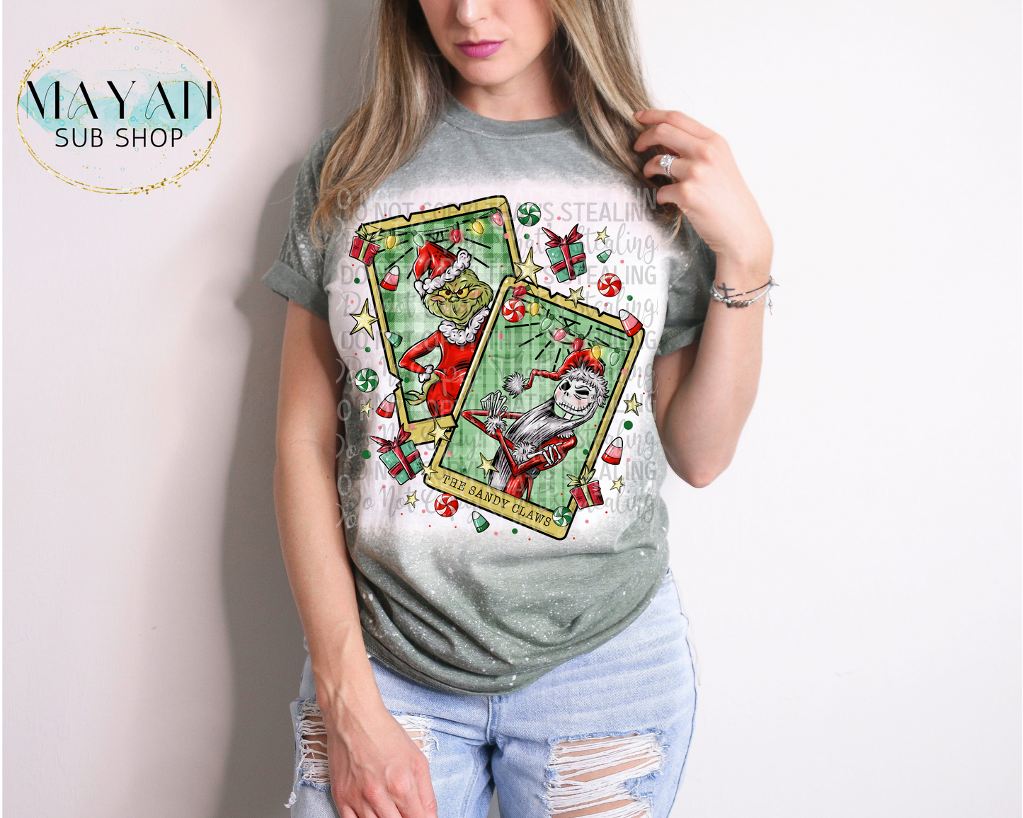 Santa's tarot cards bleached shirt. -Mayan Sub Shop