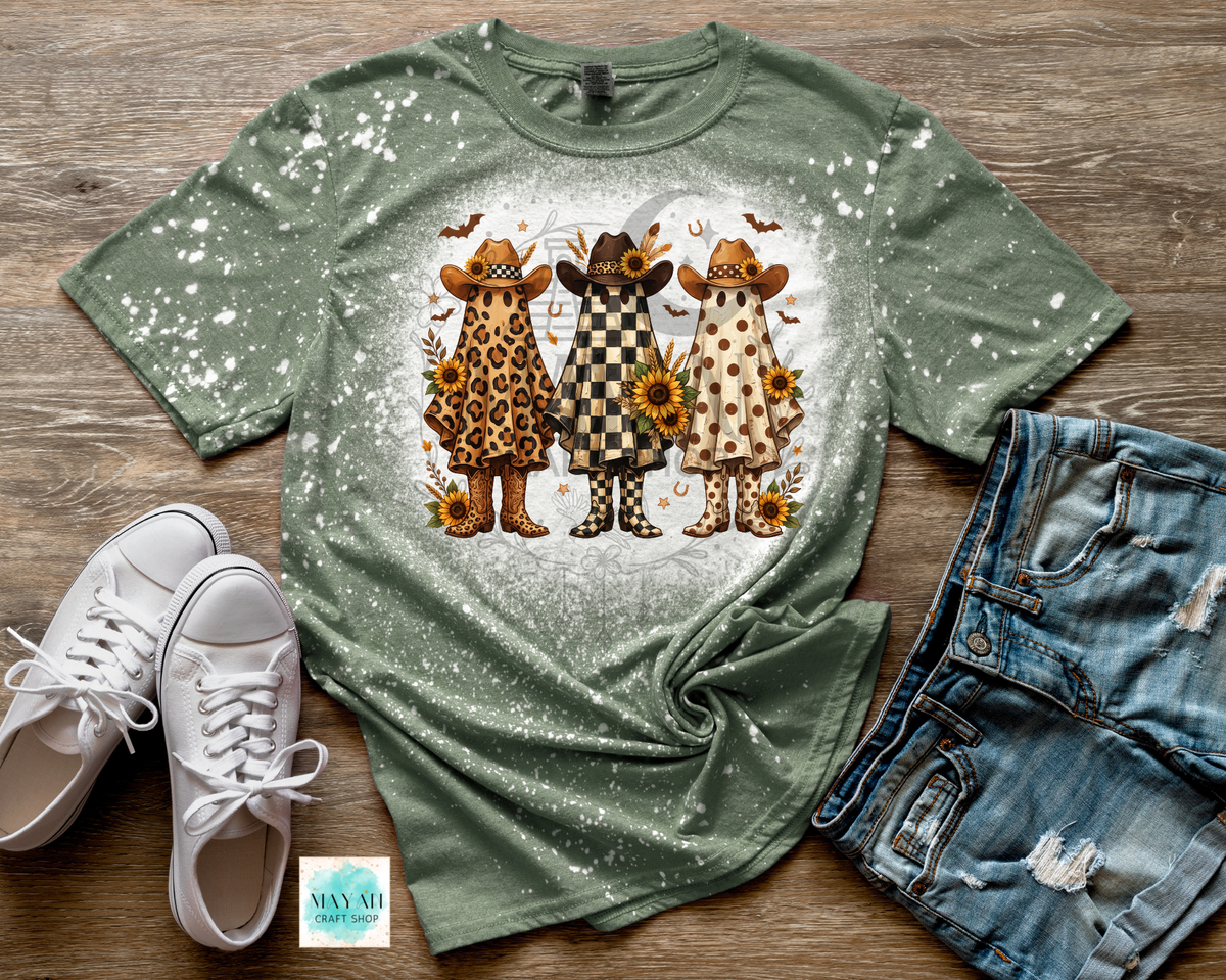 Western Ghost Trio Fall Bleached Shirt | Cute Western Halloween Tee