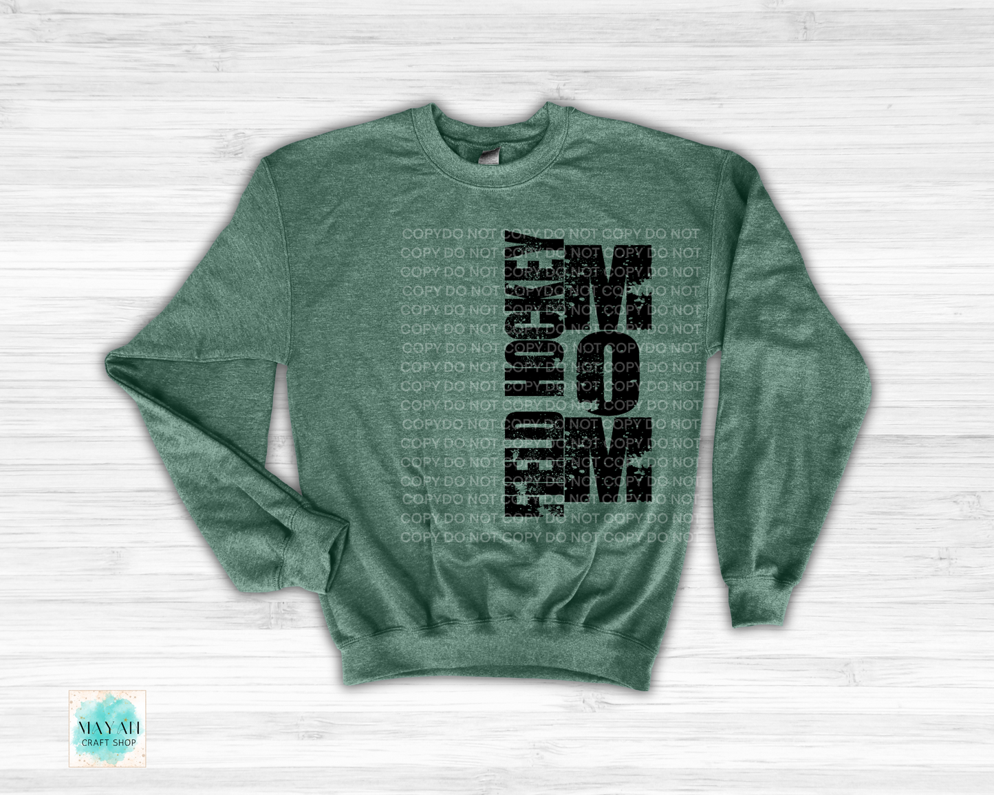 Field hockey mom heather dark green sweatshirt. -Mayan Craft Shop