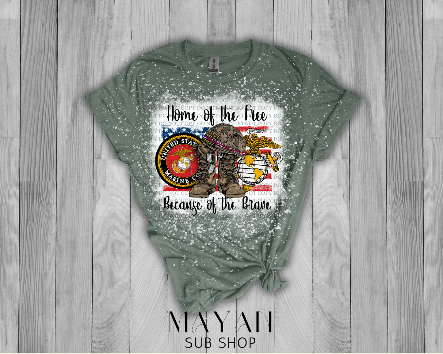 Home of the Free Marine Bleached Shirt - Mayan Sub Shop