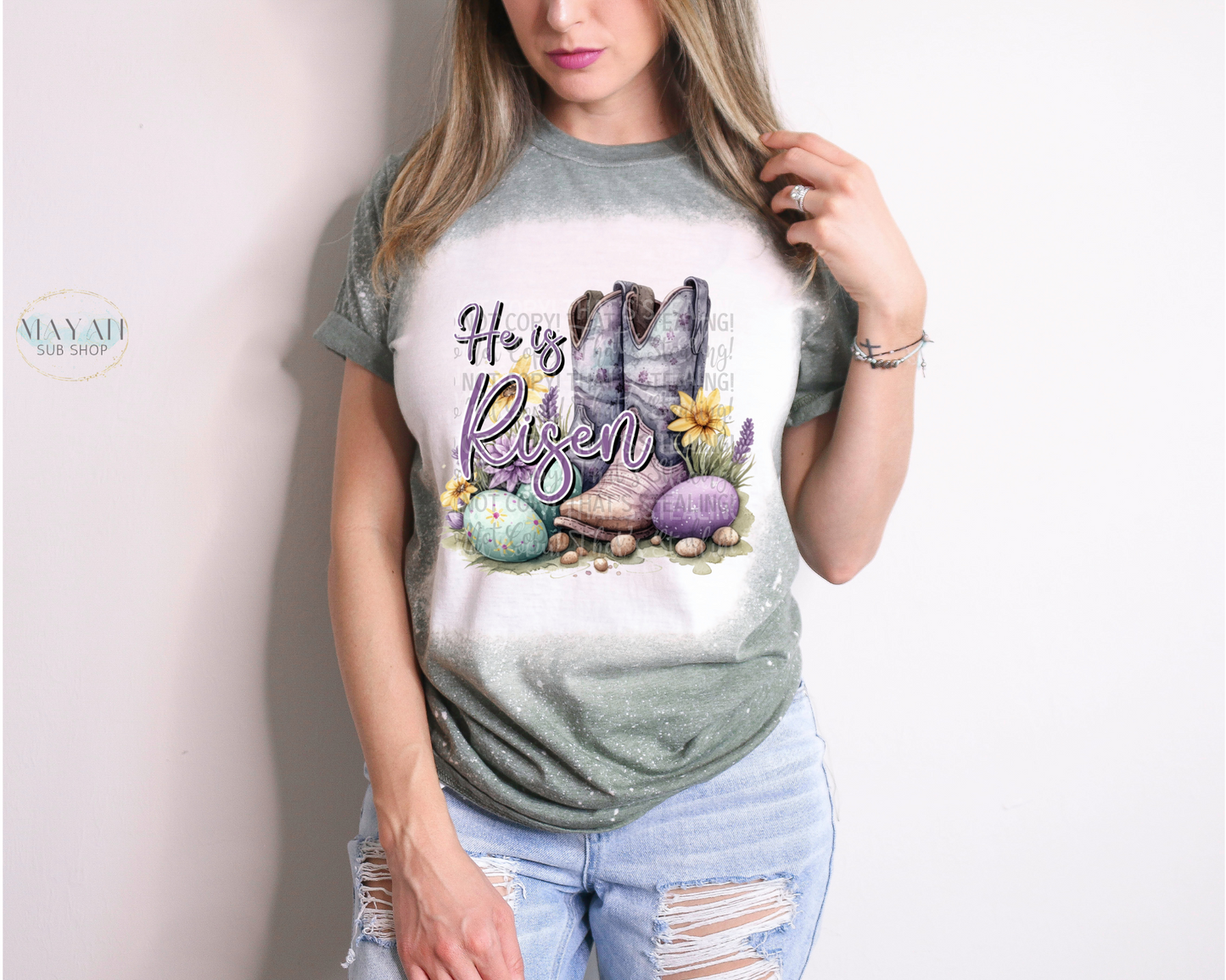 He Is Risen Bleached Tee - Mayan Sub Shop