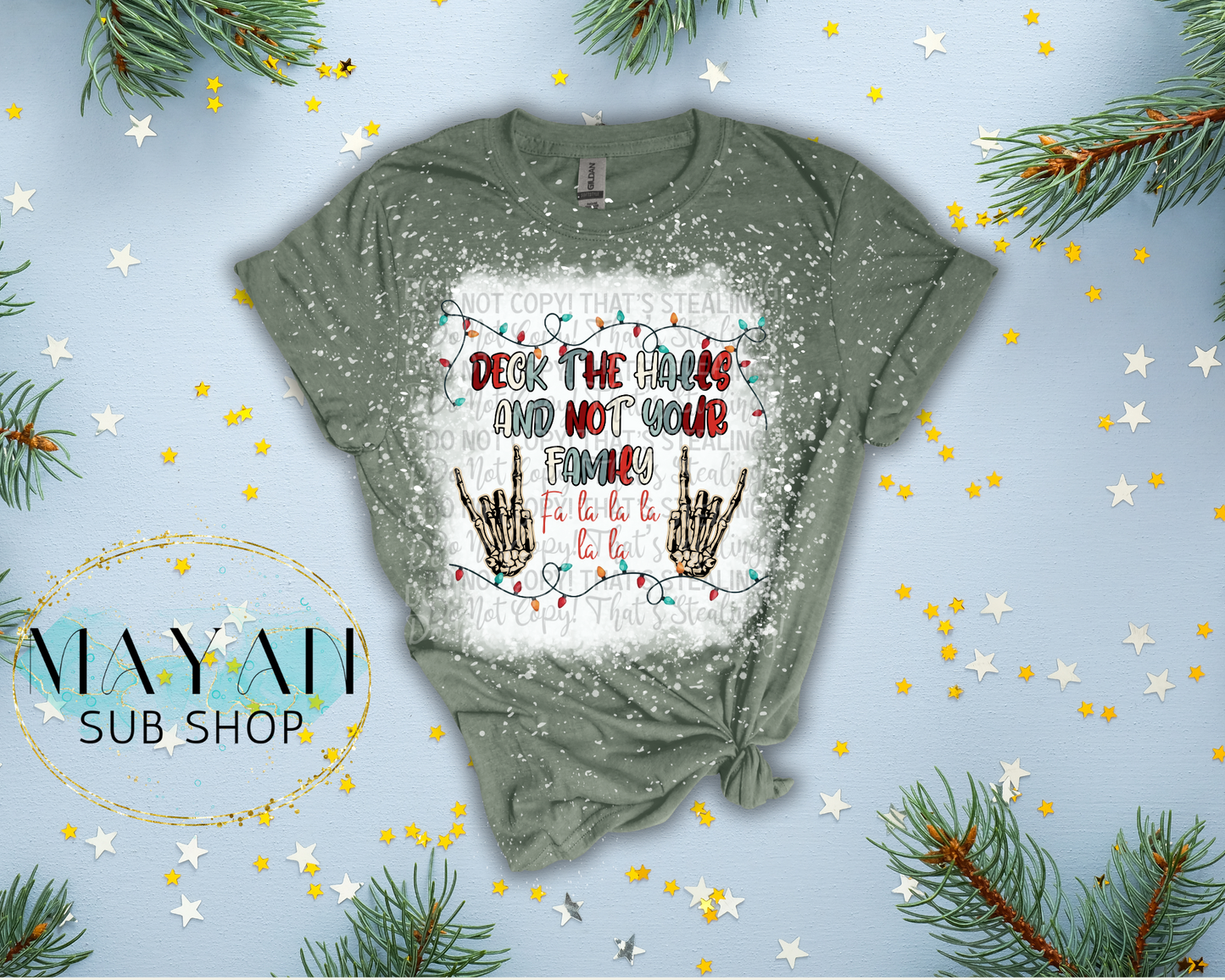 Deck The Halls Bleached Shirt - Mayan Sub Shop