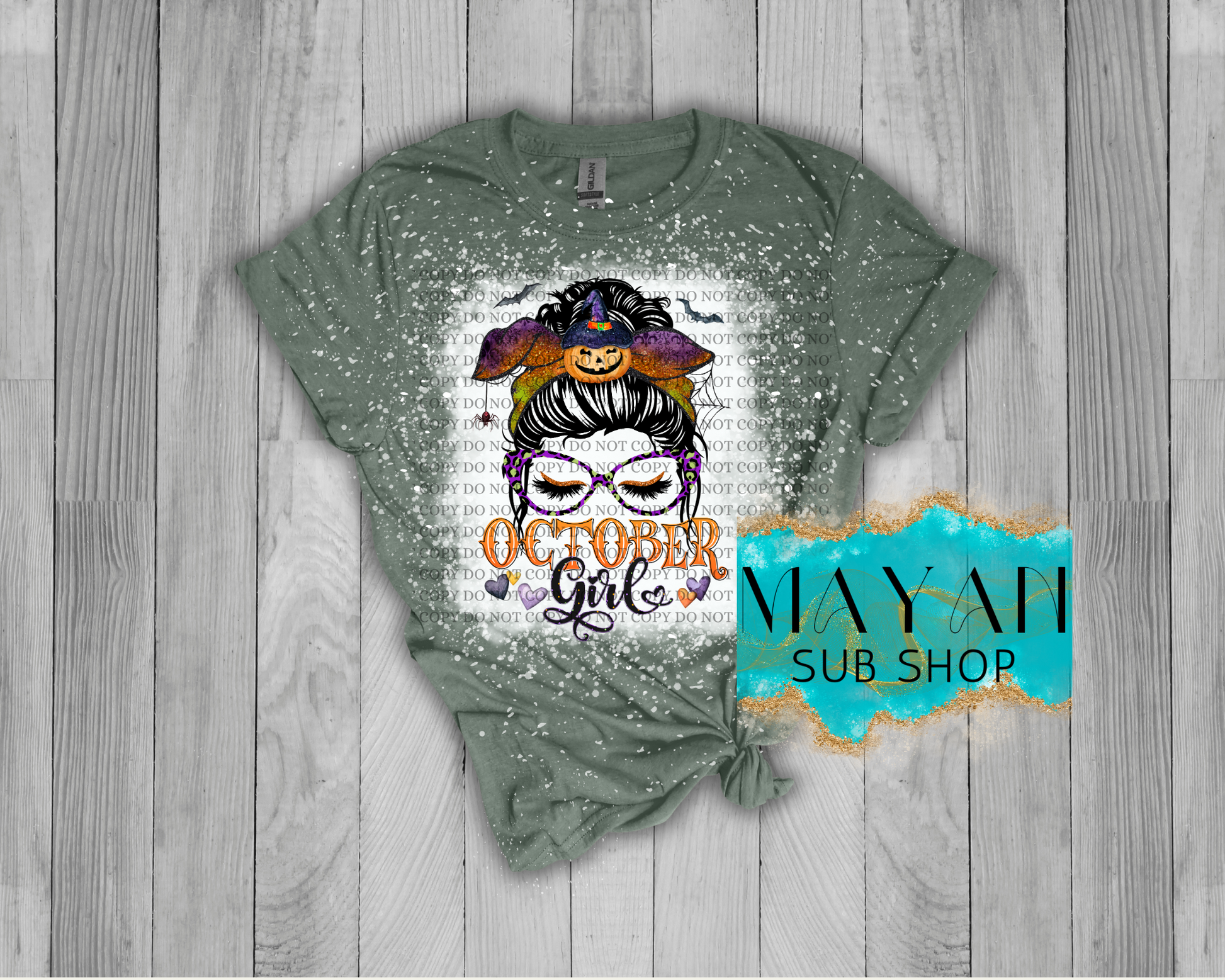 October Girl Messy Bun Bleached Shirt - Mayan Sub Shop