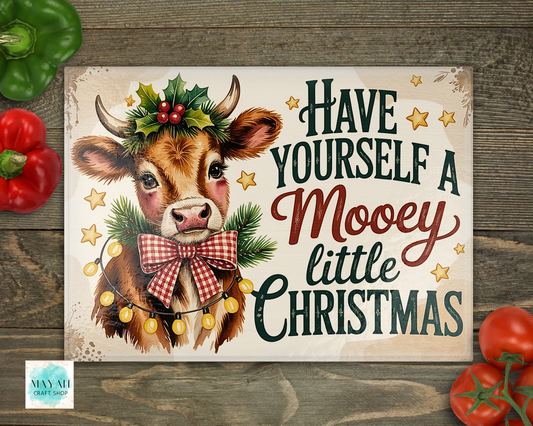Mooey Christmas cutting board. -Mayan Craft Shop