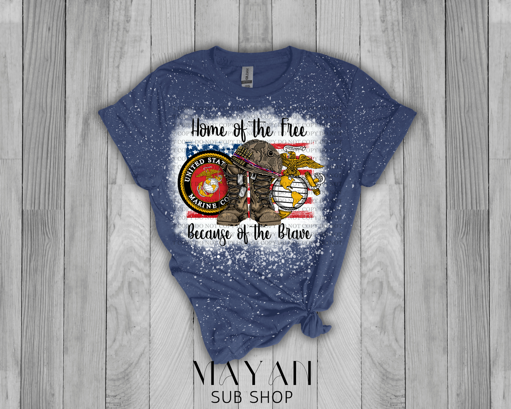 Home of the Free Marine Bleached Shirt - Mayan Sub Shop