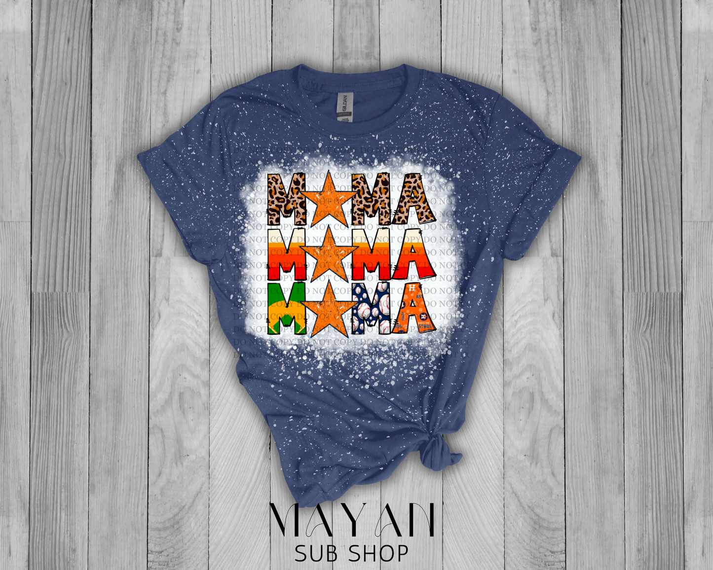 Mama Stacked Astros Bleached Shirt - Mayan Sub Shop