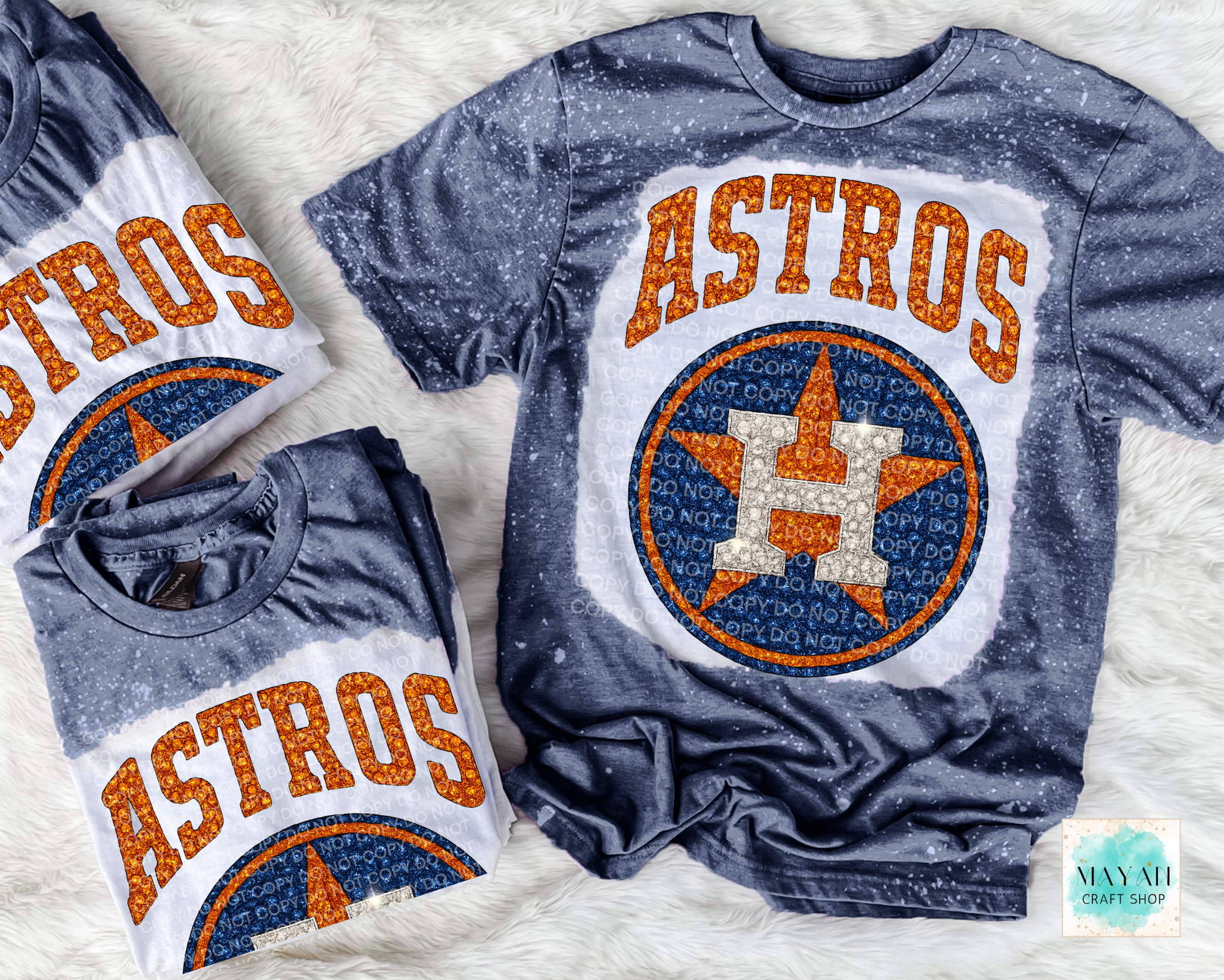 Houston baseball rhinestone effect heather navy bleached shirt. -Mayan Craft Shop