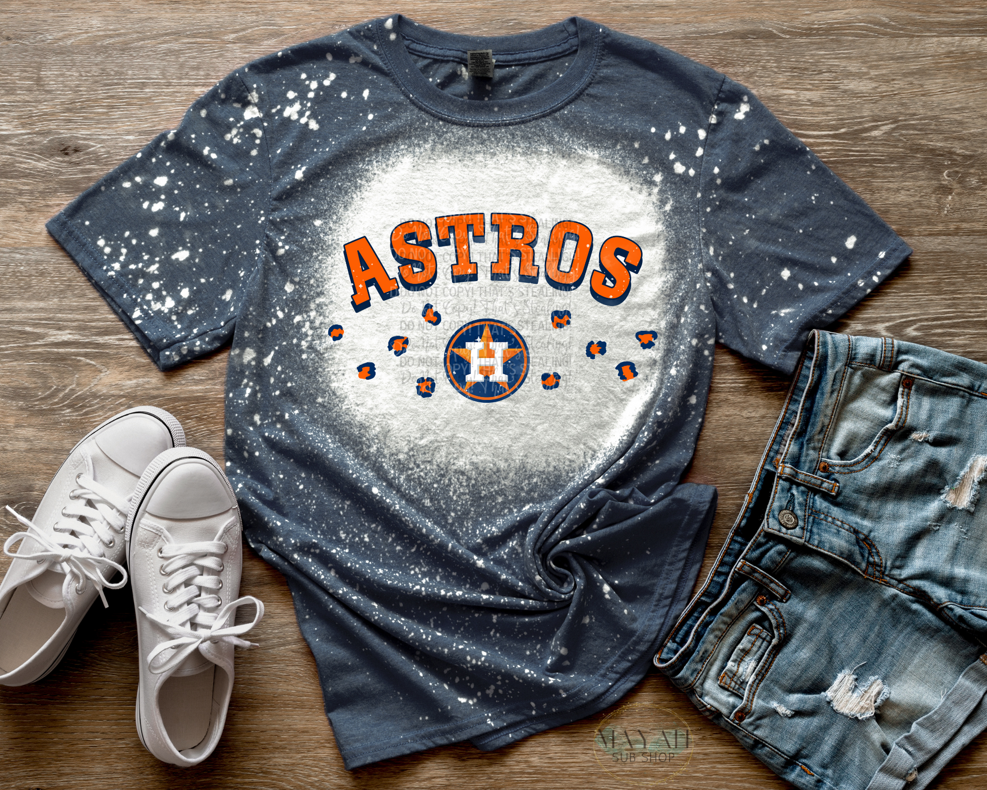 Astros leopard bleached tee. -Mayan Sub Shop