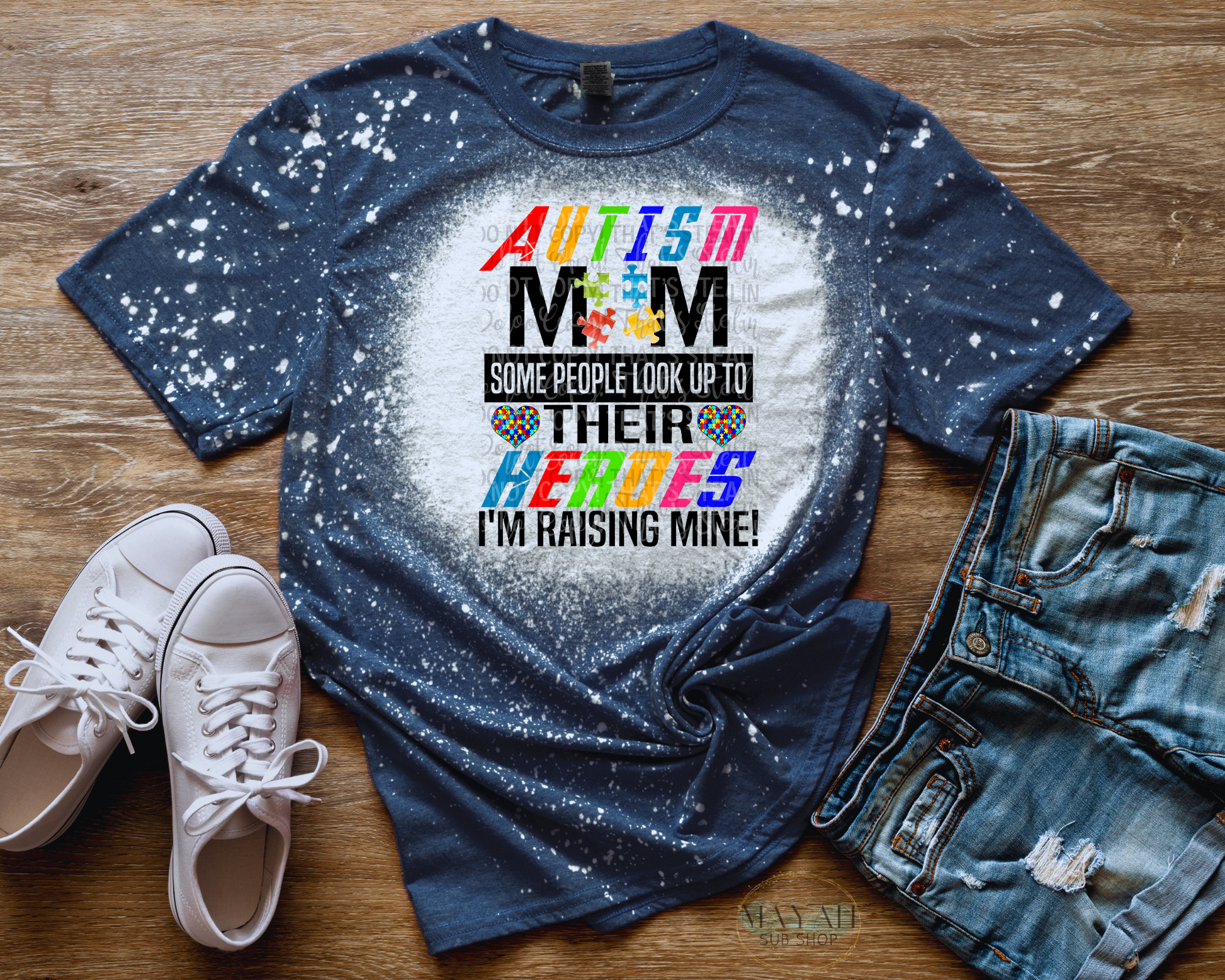 Raising My Hero Autism Bleached Tee - Mayan Sub Shop