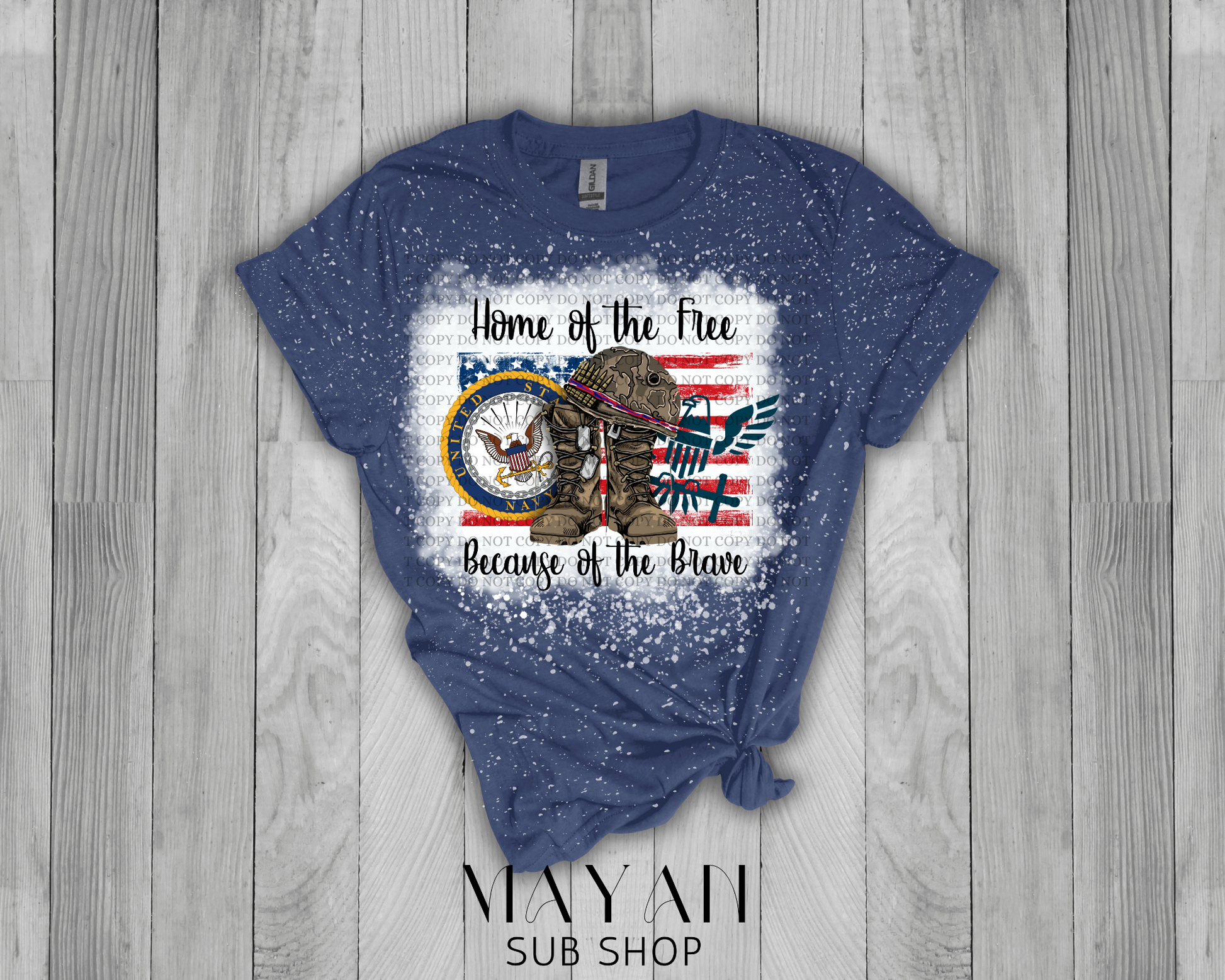 Home of the Free Navy Bleached Shirt - Mayan Sub Shop