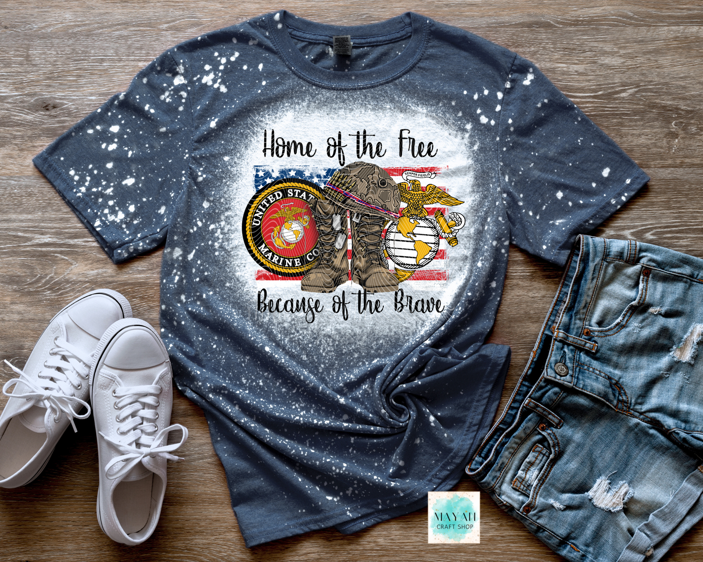 Home of the Free Marine Bleached Shirt - Mayan Craft Shop