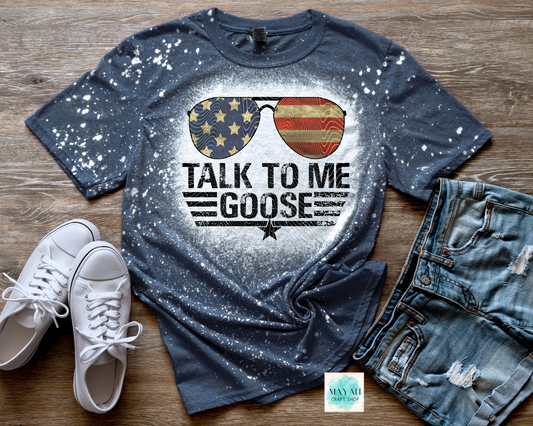 Talk to me goose heather navy bleached tee. -Mayan Craft Shop