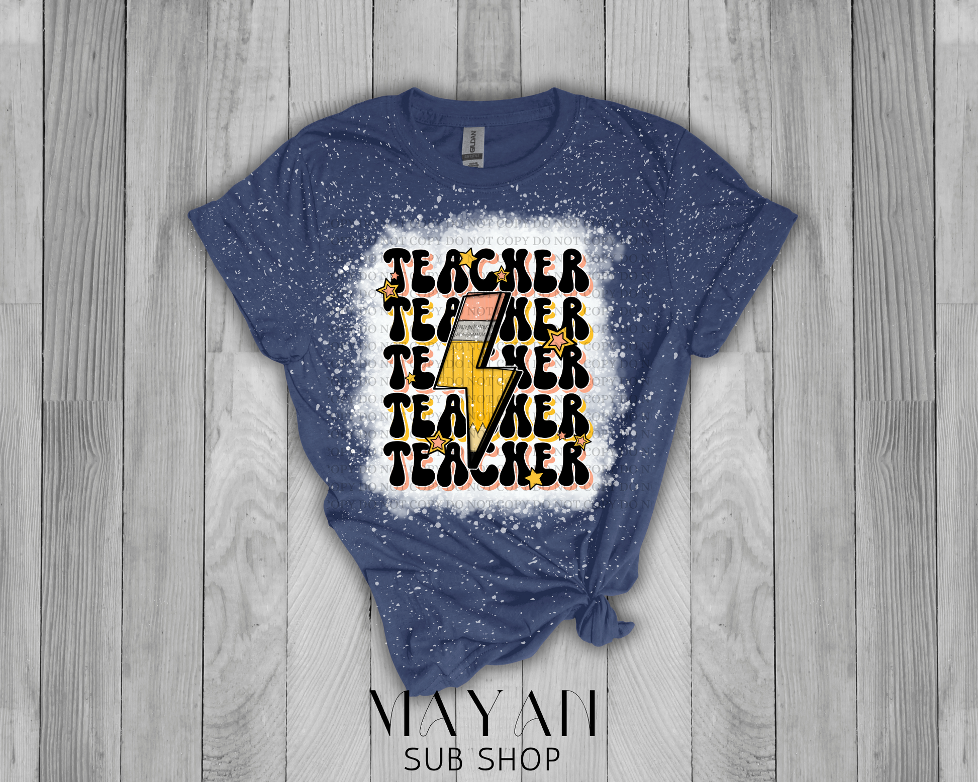 Teacher Stacked Retro Bleached Shirt - Mayan Sub Shop