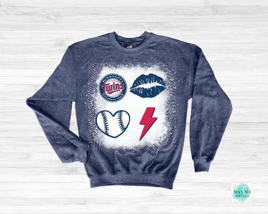 Blue sweatshirt with graphic designs on a white background