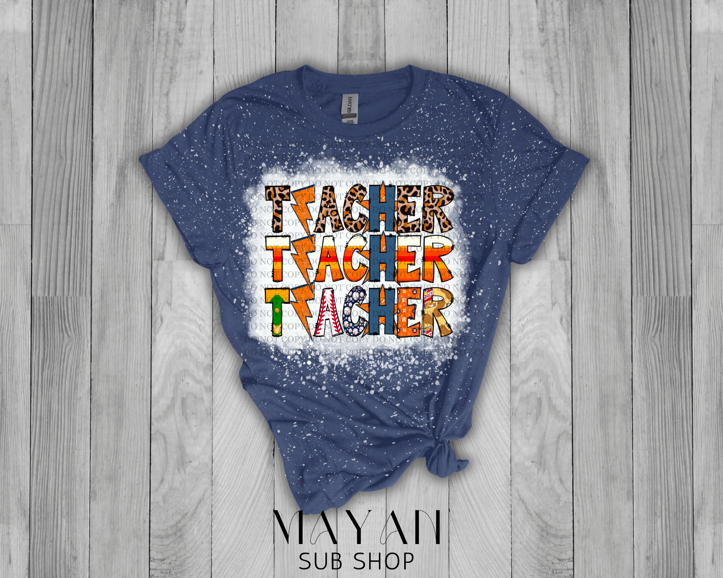 Teacher stacked Astros bleached shirt - Mayan Sub Shop