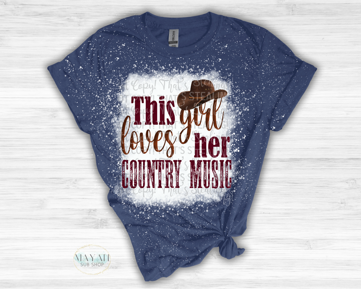 This Girl Loves Her Country Music Bleached Shirt - Mayan Sub Shop